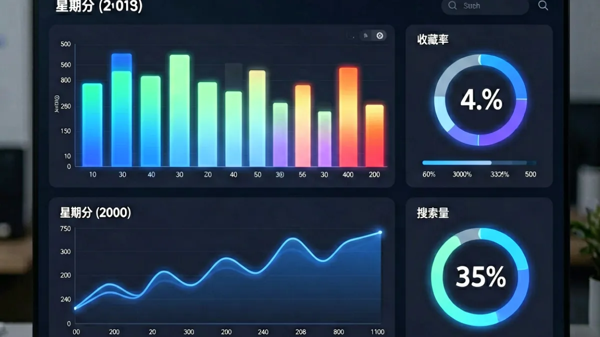 俺去也图片榜单数据统计可视化，展示各分类图片热度柱状图与用户行为数据面板